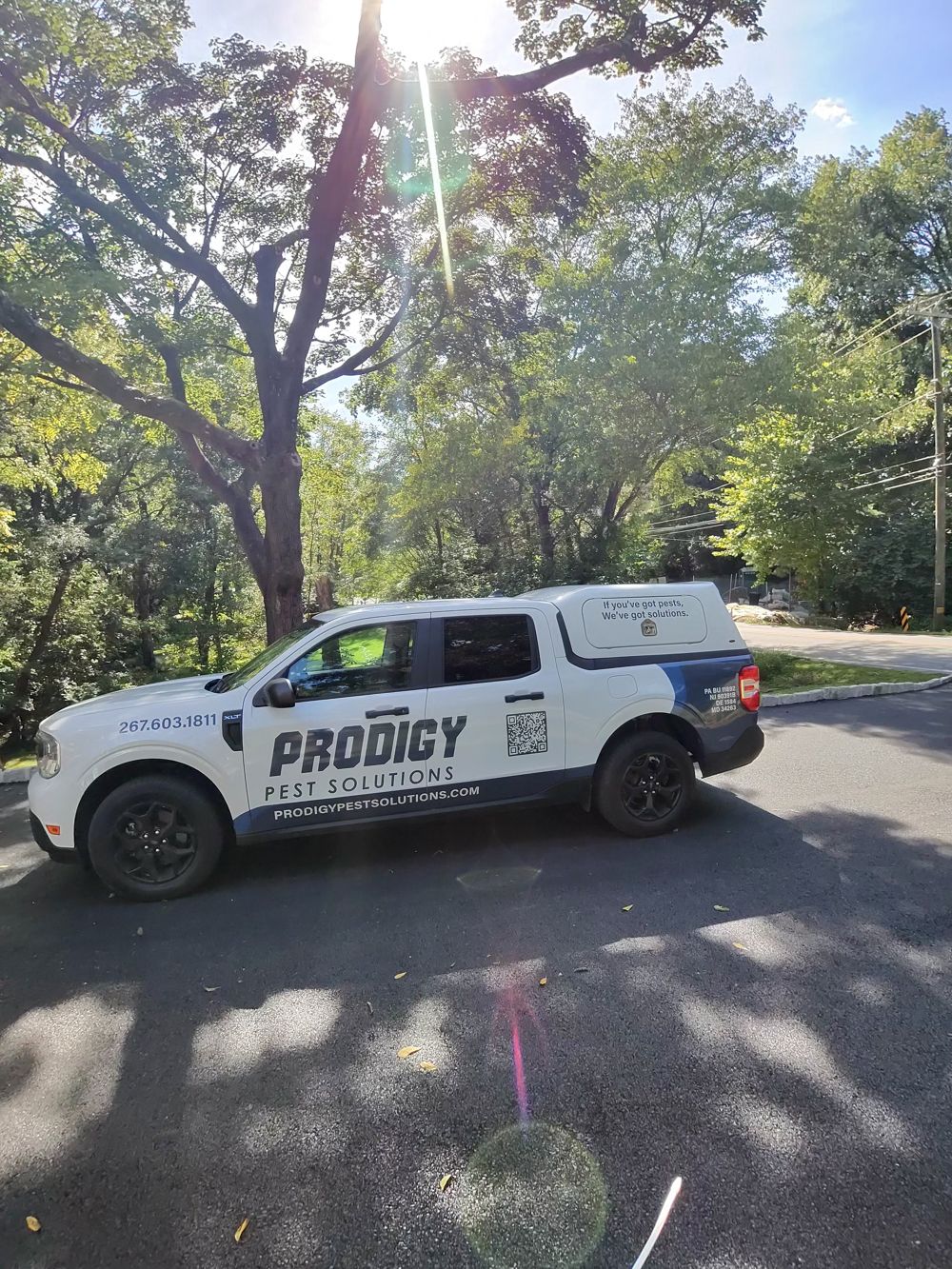 Branded Prodigy Pest Solutions truck in Delaware County, PA